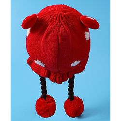 Babyhug Woollen Tie Knot Cap with Pom Pom - Red