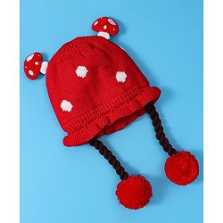 Babyhug Woollen Tie Knot Cap with Pom Pom - Red
