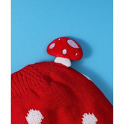 Babyhug Woollen Tie Knot Cap with Pom Pom - Red