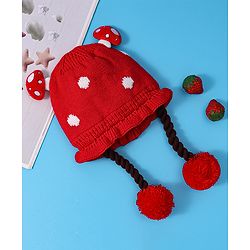Babyhug Woollen Tie Knot Cap with Pom Pom - Red