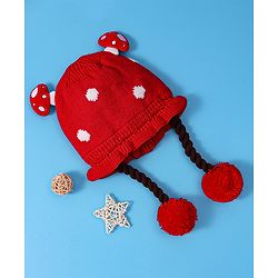 Babyhug Woollen Tie Knot Cap with Pom Pom - Red