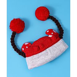 Babyhug Woollen Tie Knot Cap with Pom Pom - Red