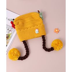 Babyhug Woollen Tie Knot Cap with Pom Pom - Yellow