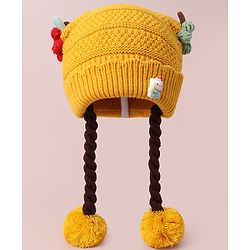 Babyhug Woollen Tie Knot Cap with Pom Pom - Yellow