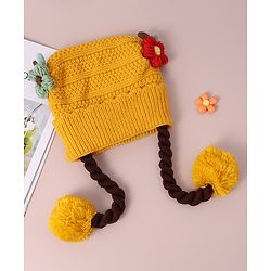 Babyhug Woollen Tie Knot Cap with Pom Pom - Yellow