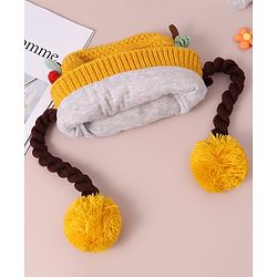 Babyhug Woollen Tie Knot Cap with Pom Pom - Yellow