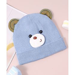 Babyhug Woollen Cap with Teddy Bear Applique - Blue