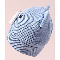 Babyhug Woollen Cap with Teddy Bear Applique - Blue
