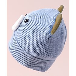 Babyhug Woollen Cap with Teddy Bear Applique - Blue