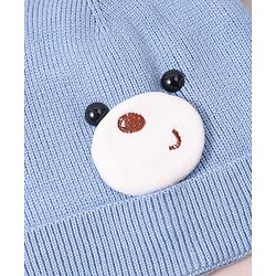 Babyhug Woollen Cap with Teddy Bear Applique - Blue