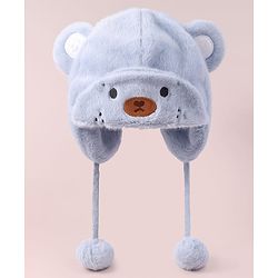 Babyhug Woolen Cap With Pom Pom Applique - Sky Blue