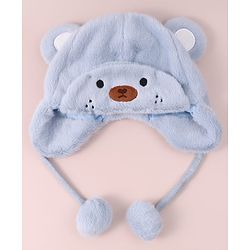 Babyhug Woolen Cap With Pom Pom Applique - Sky Blue