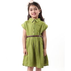 Babyhug Rayon Woven Sleeveless Solid Color Frock With Belt - Multicolor