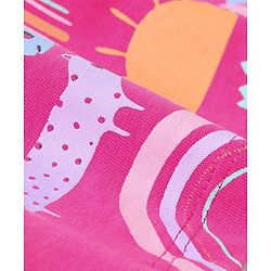 Babyhug Cotton A-Line Half Sleeves Top With Frills & Front Pocket Animals Print - Fuchsia