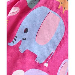 Babyhug Cotton A-Line Half Sleeves Top With Frills & Front Pocket Animals Print - Fuchsia