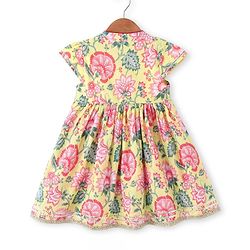 Babyhug Cotton Cambric Woven Cap Sleeves Embroidered Dress with Floral Print - Yellow