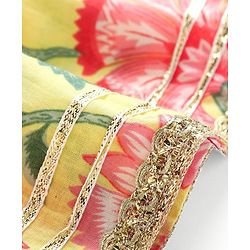 Babyhug Cotton Cambric Woven Cap Sleeves Embroidered Dress with Floral Print - Yellow