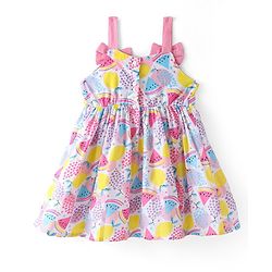 Babyhug Cambric Woven Sleeveless Frock Fruits Print and Bow Applique Pink (Bow Colour May Vary)