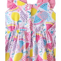 Babyhug Cambric Woven Sleeveless Frock Fruits Print and Bow Applique Pink (Bow Colour May Vary)
