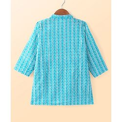 Babyhug Cambric Woven Full Sleeves Kurta Pyjama Set with Chevron Print - Blue