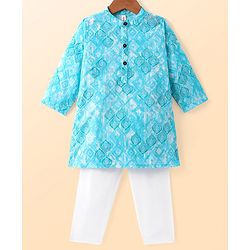Babyhug Cambric Woven Full Sleeves Printed Kurta Pyjama Set - Blue