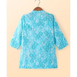 Babyhug Cambric Woven Full Sleeves Printed Kurta Pyjama Set - Blue