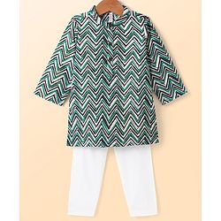 Babyhug Cotton Woven Cambric Full Sleeves Kurta With Pyjama Set Chevron Print - Green
