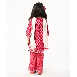 Babyhug Cotton Cambric Three Fourth Sleeves Kurti Palazzo Set with  Dupatta Floral Print - Red