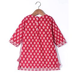 Babyhug Cotton Cambric Three Fourth Sleeves Kurti Palazzo Set with  Dupatta Floral Print - Red