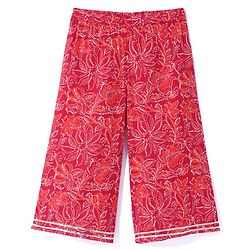 Babyhug Cotton Cambric Three Fourth Sleeves Kurti Palazzo Set with  Dupatta Floral Print - Red