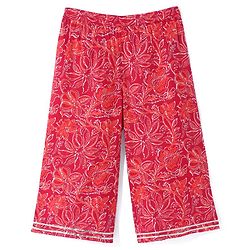 Babyhug Cotton Cambric Three Fourth Sleeves Kurti Palazzo Set with  Dupatta Floral Print - Red