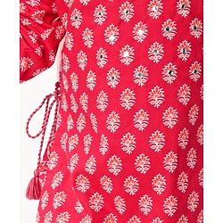 Babyhug Cotton Cambric Three Fourth Sleeves Kurti Palazzo Set with  Dupatta Floral Print - Red