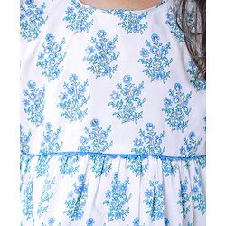 Babyhug Cotton Cambric Woven  Short Sleeve Tiered Ethnic Dress With Floral Print- White
