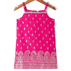 Babyhug Woven Sleeveless Brocade Kurti Palazo & Dupatta Set - Dark Pink