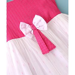 Babyhug 100% Cotton Woven Sleeveless Frocks With Polka Dot Print & Bow Applique- White