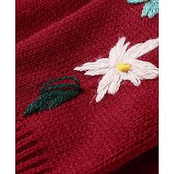 Babyhug Knit Full Sleeves Sweater With Floral Embroidery - Red