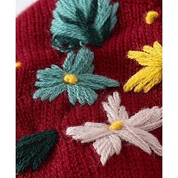 Babyhug Knit Full Sleeves Sweater With Floral Embroidery - Red