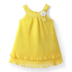 Babyhug Woven Sleeveless Frock with Floral Applique Solid Colour - Yellow