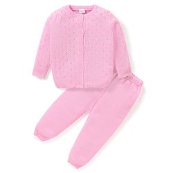Babyhug Knitted Full Sleeves Solid Color Sweater Set - Pink