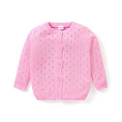 Babyhug Knitted Full Sleeves Solid Color Sweater Set - Pink