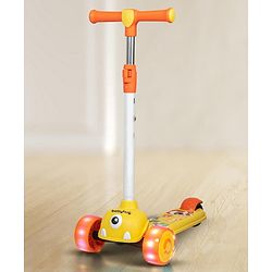 Babyhug Kids Kick On Scooter with LED Wheels  Wide Standing Deck and  3 Level Adjustable Handlebar - Yellow