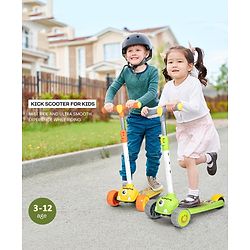 Babyhug Kids Kick On Scooter with LED Wheels  Wide Standing Deck and  3 Level Adjustable Handlebar - Yellow