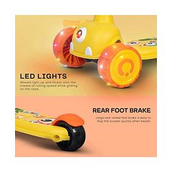 Babyhug Kids Kick On Scooter with LED Wheels  Wide Standing Deck and  3 Level Adjustable Handlebar - Yellow