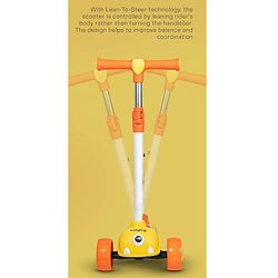 Babyhug Kids Kick On Scooter with LED Wheels  Wide Standing Deck and  3 Level Adjustable Handlebar - Yellow