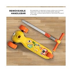 Babyhug Kids Kick On Scooter with LED Wheels  Wide Standing Deck and  3 Level Adjustable Handlebar - Yellow