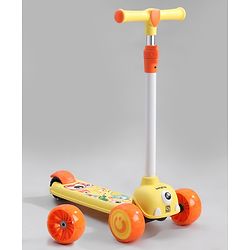 Babyhug Kids Kick On Scooter with LED Wheels  Wide Standing Deck and  3 Level Adjustable Handlebar - Yellow