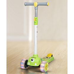 Babyhug Kids Kick On Scooter with LED Wheels  Wide Standing Deck and  3 Level Adjustable Handlebar - Yellow