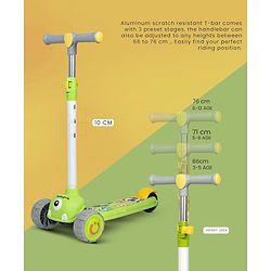 Babyhug Kids Kick On Scooter with LED Wheels  Wide Standing Deck and  3 Level Adjustable Handlebar - Yellow
