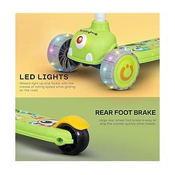 Babyhug Kids Kick On Scooter with LED Wheels  Wide Standing Deck and  3 Level Adjustable Handlebar - Yellow