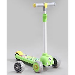 Babyhug Kids Kick On Scooter with LED Wheels  Wide Standing Deck and  3 Level Adjustable Handlebar - Yellow